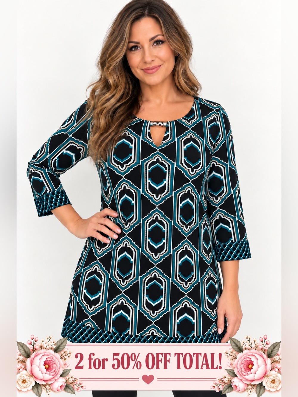 WHITE HOUSE BLACK MARKET Geometric Print Tunic Top